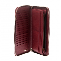Pre Owned Fendi Red Leather Zip Around Organizer Wallet