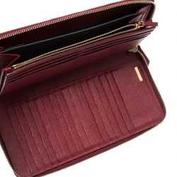 Pre Owned Fendi Red Leather Zip Around Organizer Wallet