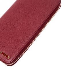 Pre Owned Fendi Red Leather Zip Around Organizer Wallet