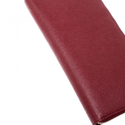 Pre Owned Fendi Red Leather Zip Around Organizer Wallet