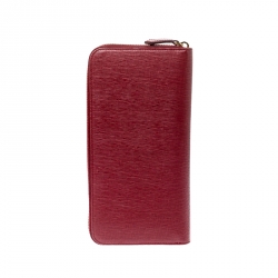 Pre Owned Fendi Red Leather Zip Around Organizer Wallet