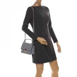 Pre Owned Fendi Ash Grey Leather Small Kan I Crossbody Bag