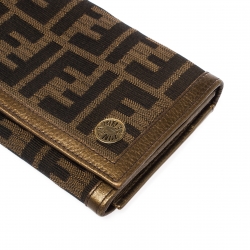 Pre Owned Fendi Tobacco Zucca Canvas and Leather Chef Continental Wallet