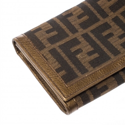 Pre Owned Fendi Tobacco Zucca Canvas and Leather Chef Continental Wallet