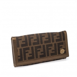 Pre Owned Fendi Tobacco Zucca Canvas and Leather Chef Continental Wallet
