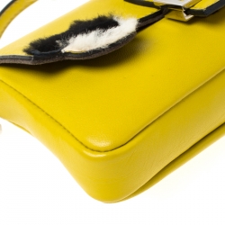 Pre Owned Fendi Yellow Leather and Fur Micro Monster Baguette