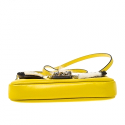 Pre Owned Fendi Yellow Leather and Fur Micro Monster Baguette