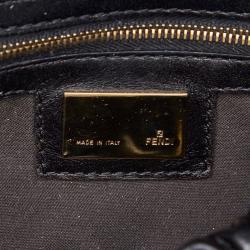 Pre Owned Fendi Black Leather Crocodile-Trimmed Shoulder Bag