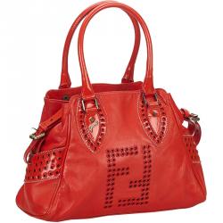 Pre Owned Fendi Red Leather Etniko Satchel
