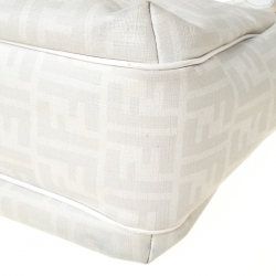 Pre Owned Fendi Off White Zucca Coated Canvas and Patent Leather Chef Shopper Tote