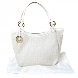 Pre Owned Fendi Off White Zucca Coated Canvas and Patent Leather Chef Shopper Tote