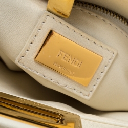 Pre Owned Fendi Cream Shearling and Leather Mini Peekaboo Top Handle Bag
