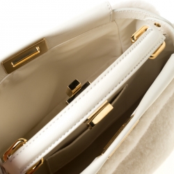 Pre Owned Fendi Cream Shearling and Leather Mini Peekaboo Top Handle Bag