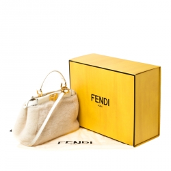 Pre Owned Fendi Cream Shearling and Leather Mini Peekaboo Top Handle Bag
