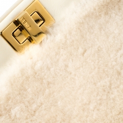 Pre Owned Fendi Cream Shearling and Leather Mini Peekaboo Top Handle Bag