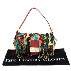 Fendi Multicolor Beaded and Leather Baguette Shoulder Bag