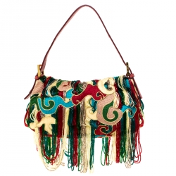 Fendi Multicolor Beaded and Leather Baguette Shoulder Bag