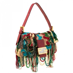 Fendi Multicolor Beaded and Leather Baguette Shoulder Bag