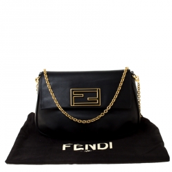 Pre Owned Fendi Black Leather Fendista Pochette Crossbody Bag