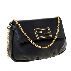 Pre Owned Fendi Black Leather Fendista Pochette Crossbody Bag