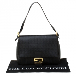 Pre Owned Fendi Black Zucchino Canvas Mama Forever Shoulder Bag
