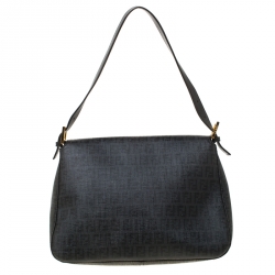 Pre Owned Fendi Black Zucchino Canvas Mama Forever Shoulder Bag