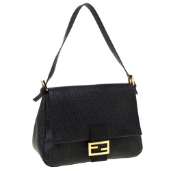 Pre Owned Fendi Black Zucchino Canvas Mama Forever Shoulder Bag