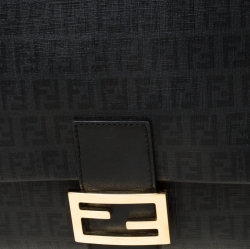 Pre Owned Fendi Black Zucchino Canvas Mama Forever Shoulder Bag