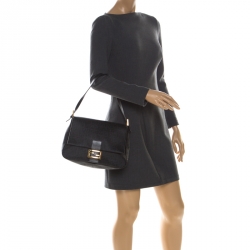Pre Owned Fendi Black Zucchino Canvas Mama Forever Shoulder Bag