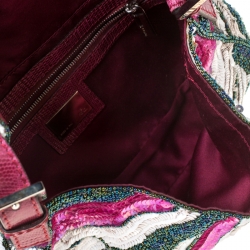 Fendi Multicolor Leather Sequins and Beaded Baguette Shoulder Bag
