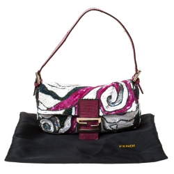 Fendi Multicolor Leather Sequins and Beaded Baguette Shoulder Bag