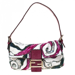 Fendi Multicolor Leather Sequins and Beaded Baguette Shoulder Bag