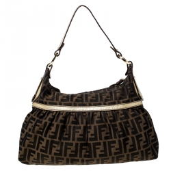 Pre Owned Fendi Tobacco/Gold Zucca Canvas and Leather Chef Shoulder Bag