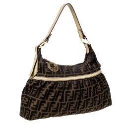 Pre Owned Fendi Tobacco/Gold Zucca Canvas and Leather Chef Shoulder Bag