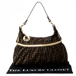 Pre Owned Fendi Tobacco/Gold Zucca Canvas and Leather Chef Shoulder Bag