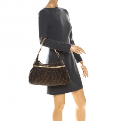 Pre Owned Fendi Tobacco/Gold Zucca Canvas and Leather Chef Shoulder Bag