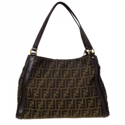 Pre Owned Fendi Tobacco Zucca Canvas and Leather Tote