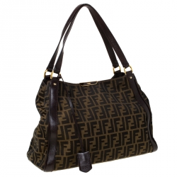 Pre Owned Fendi Tobacco Zucca Canvas and Leather Tote