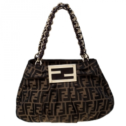 Pre Owned Fendi Tobacco Zucca Canvas Mia Tote