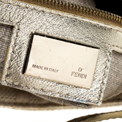 Pre Owned Fendi Gold/White Textured Fabric and Leather Mama Baguette Shoulder Bag