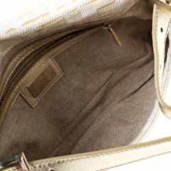 Pre Owned Fendi Gold/White Textured Fabric and Leather Mama Baguette Shoulder Bag