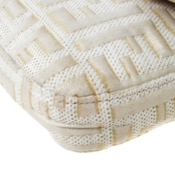 Pre Owned Fendi Gold/White Textured Fabric and Leather Mama Baguette Shoulder Bag