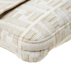 Pre Owned Fendi Gold/White Textured Fabric and Leather Mama Baguette Shoulder Bag