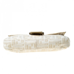 Pre Owned Fendi Gold/White Textured Fabric and Leather Mama Baguette Shoulder Bag