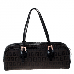 Pre Owned Fendi Brown Zucchino Canvas and Leather Bowler Bag