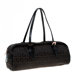 Pre Owned Fendi Brown Zucchino Canvas and Leather Bowler Bag