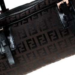 Pre Owned Fendi Brown Zucchino Canvas and Leather Bowler Bag