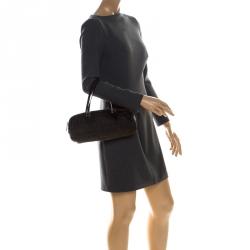 Pre Owned Fendi Brown Zucchino Canvas and Leather Bowler Bag