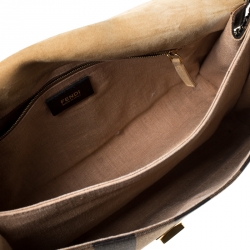 Pre Owned Fendi Tobacco Canvas Large Pequin Stripe Claudia Shoulder Bag