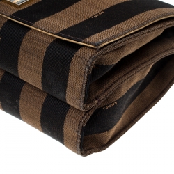 Pre Owned Fendi Tobacco Canvas Large Pequin Stripe Claudia Shoulder Bag